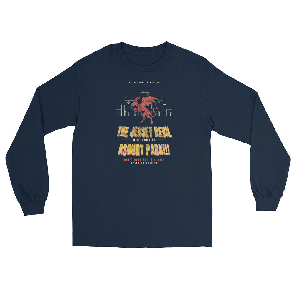 The Jersey Devil Went Down To Asbury Park Asbury Park NJ vintage long sleeve shirt, Navy, front