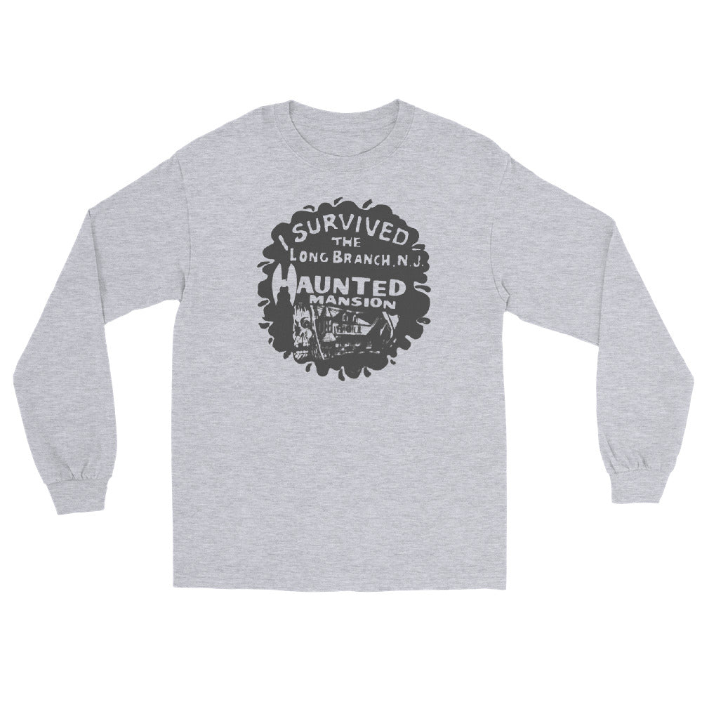 I Survived the Haunted Mansion Long Branch NJ vintage long sleeve shirt, Sport Grey, front