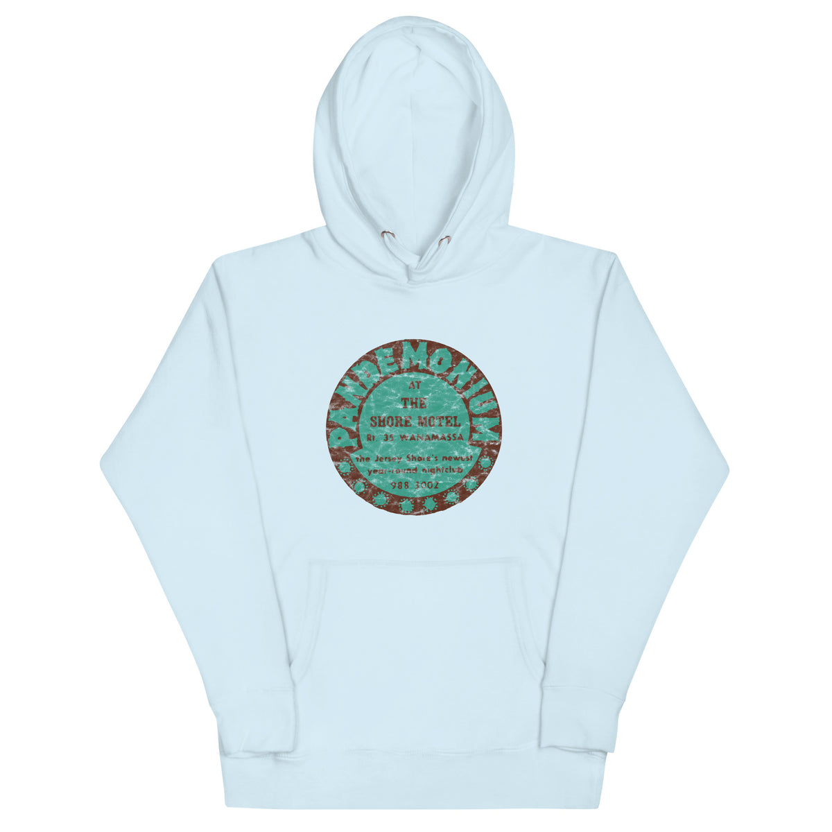 Pandemonium (at the Shore Motel) - WANAMASSA - Unisex Hoodie Sky Blue
