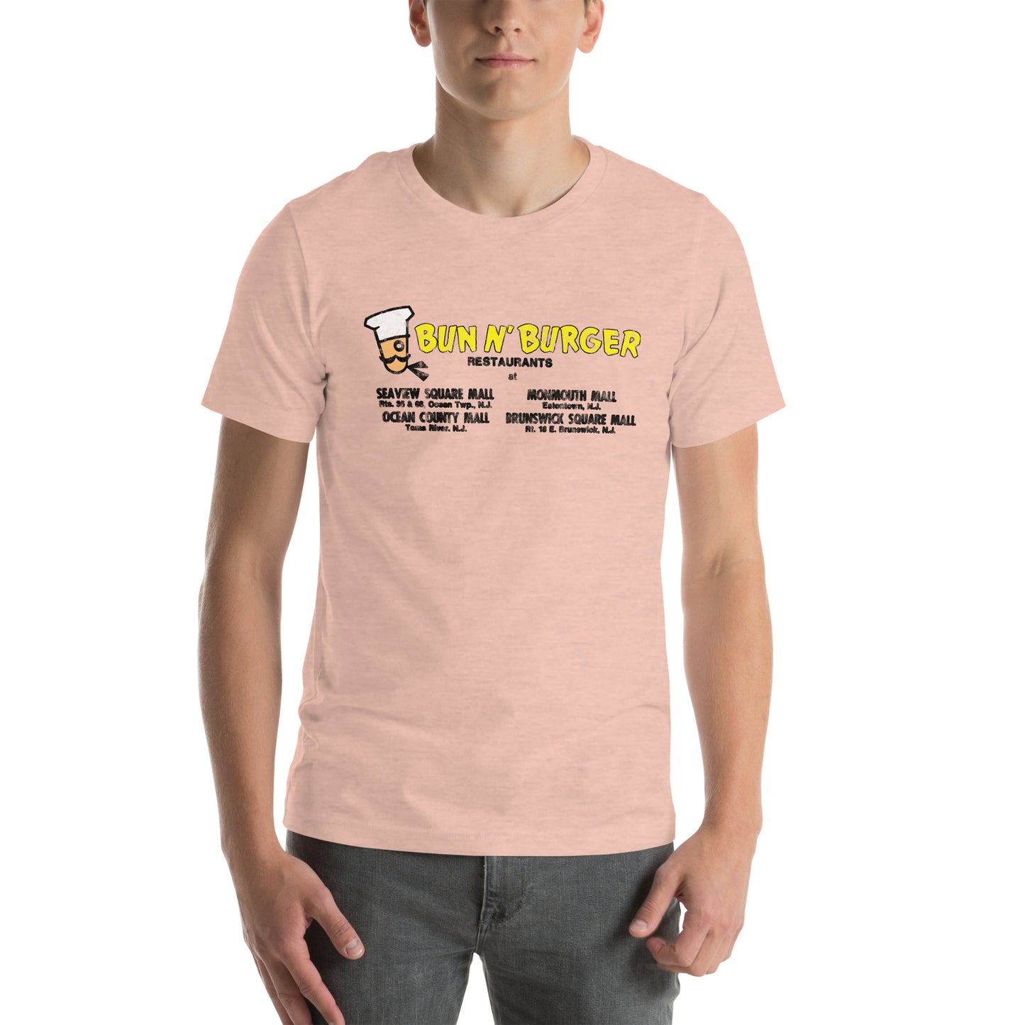 Bun N' Burger - EATONTOWN / OCEAN / TOMS RIVER - Unisex t-shirt Heather Prism Peach