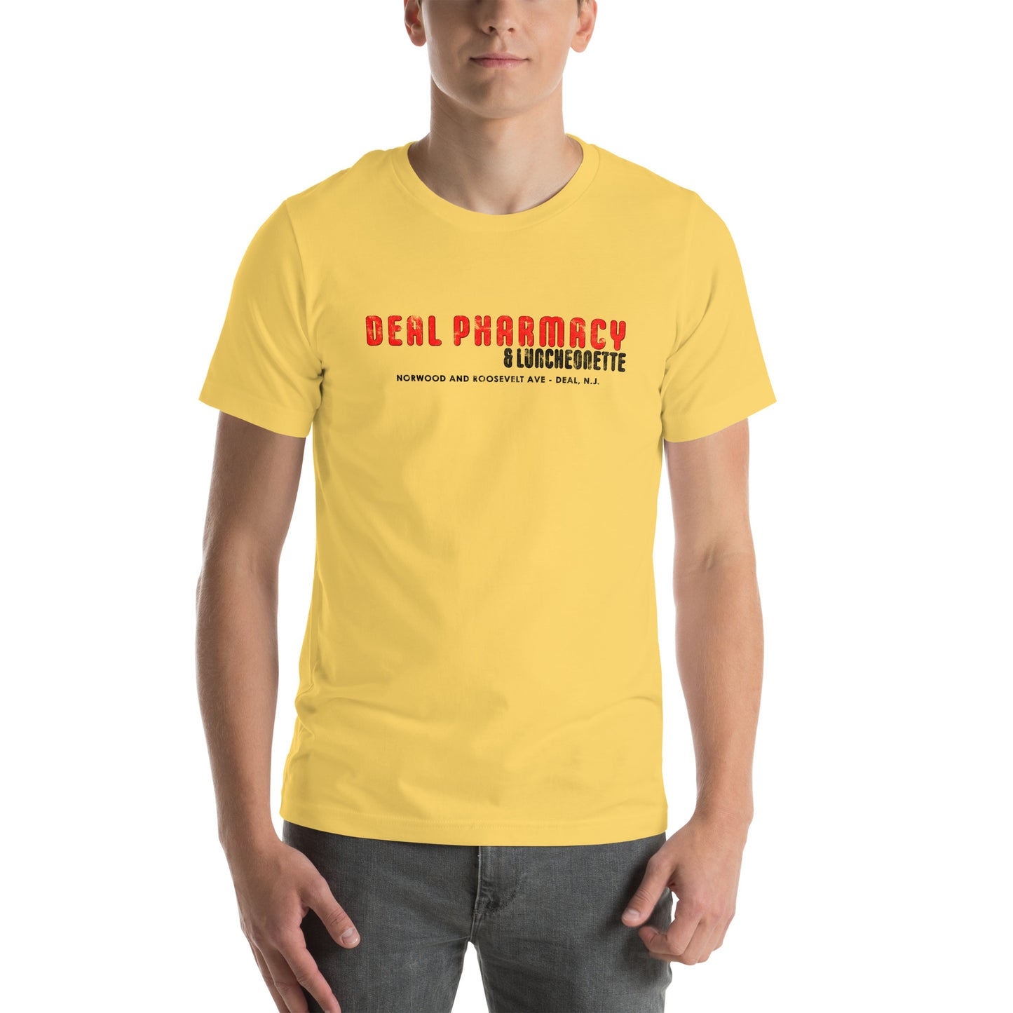 Deal Pharmacy & Luncheonette - DEAL - Unisex t-shirt Yellow