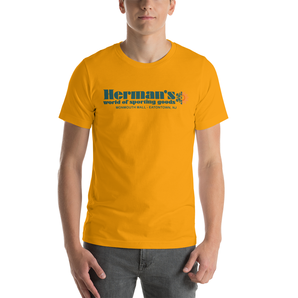 Herman's World of Sporting Goods - MONMOUTH MALL - Short-Sleeve Unisex T-Shirt Gold