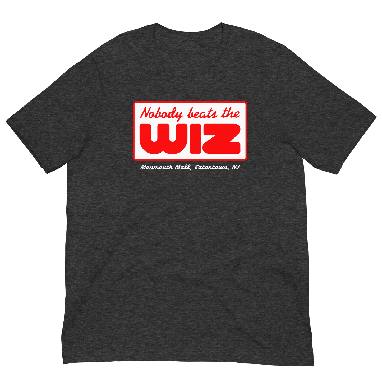 Nobody Beats The Wiz - EATONTOWN - MONMOUTH MALL - Unisex t-shirt Dark Grey Heather