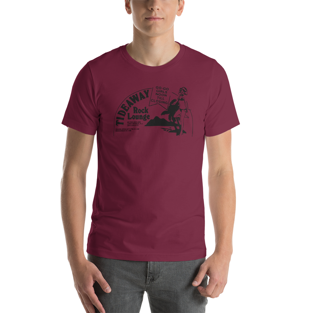 Tideaway Rock Lounge - LONG BRANCH - Short-Sleeve Unisex T-Shirt Maroon