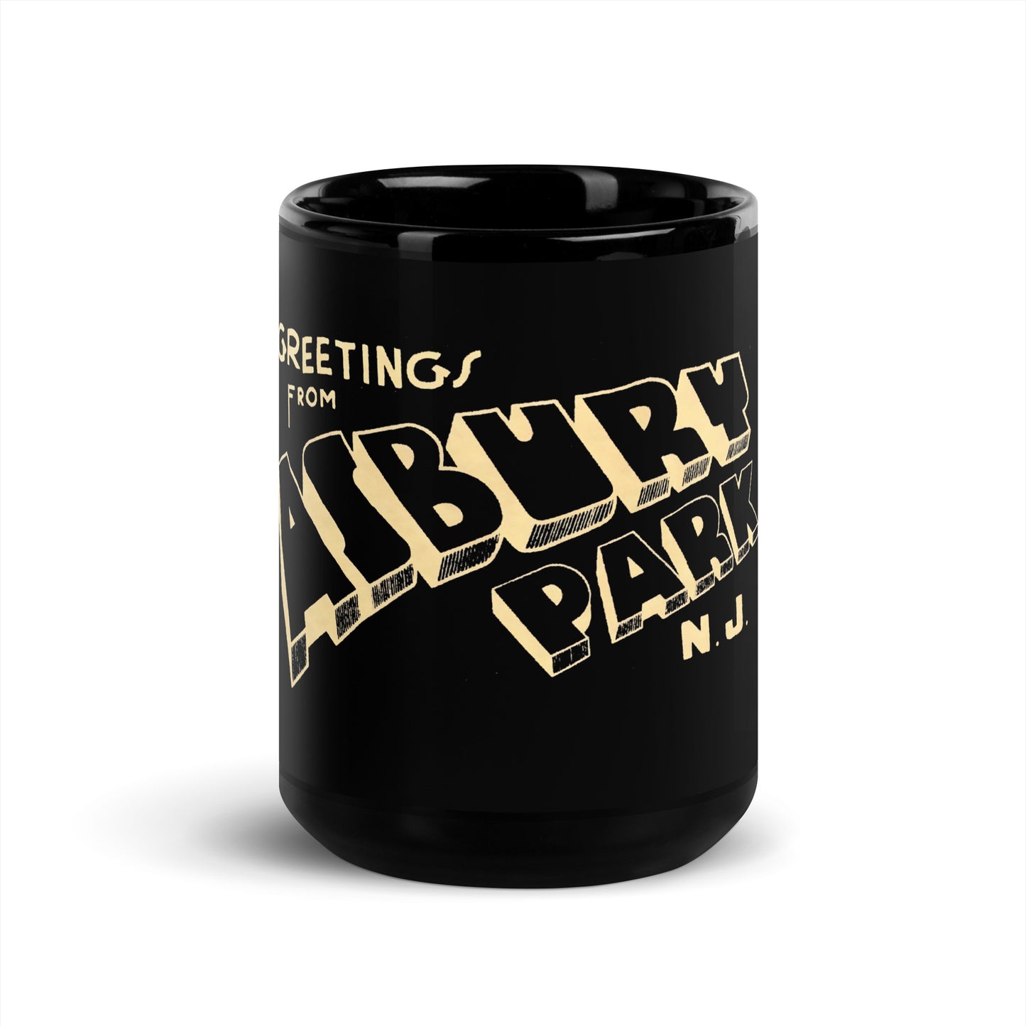Greetings from Asbury Park - Black Glossy Mug