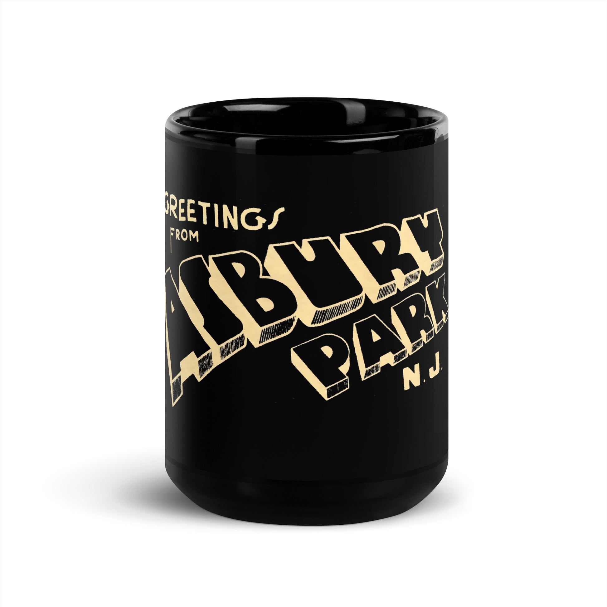 Greetings from Asbury Park - Black Glossy Mug