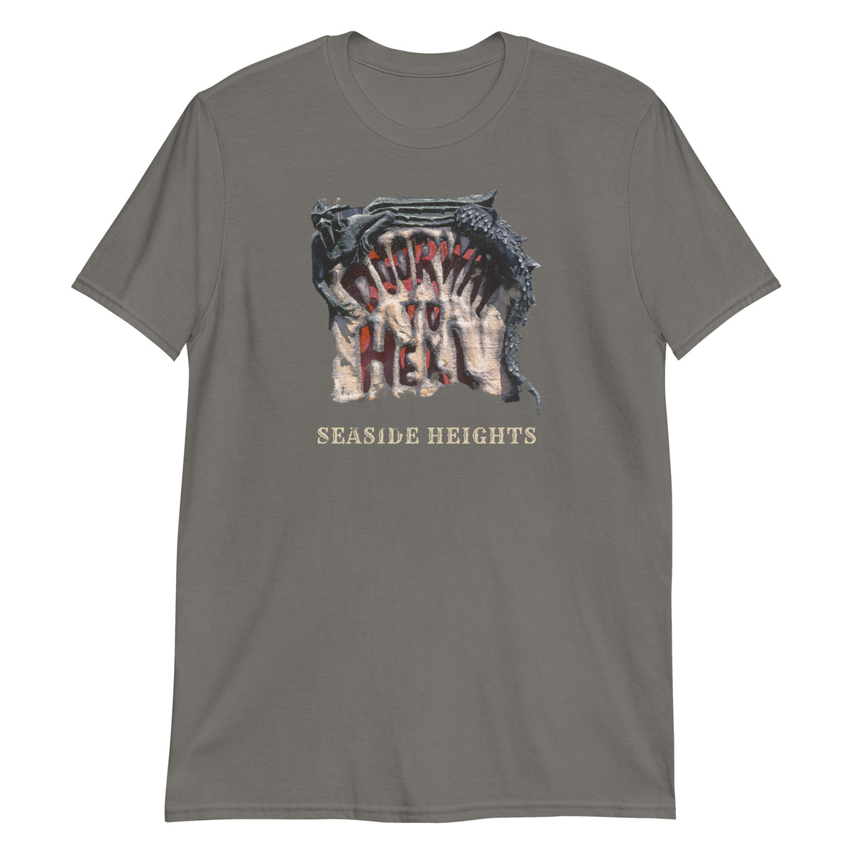 Doorway to Hell Seaside Heights NJ vintage haunted house t-shirt, Charcoal, front