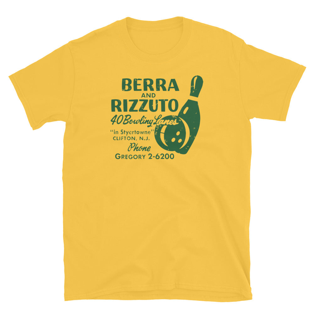 Berra and Rizzuto 40 Bowling Lanes Clifton NJ vintage t-shirt, Daisy, front