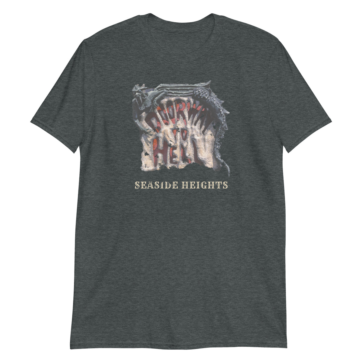 Doorway to Hell Seaside Heights NJ vintage haunted house t-shirt, Dark Heather, front