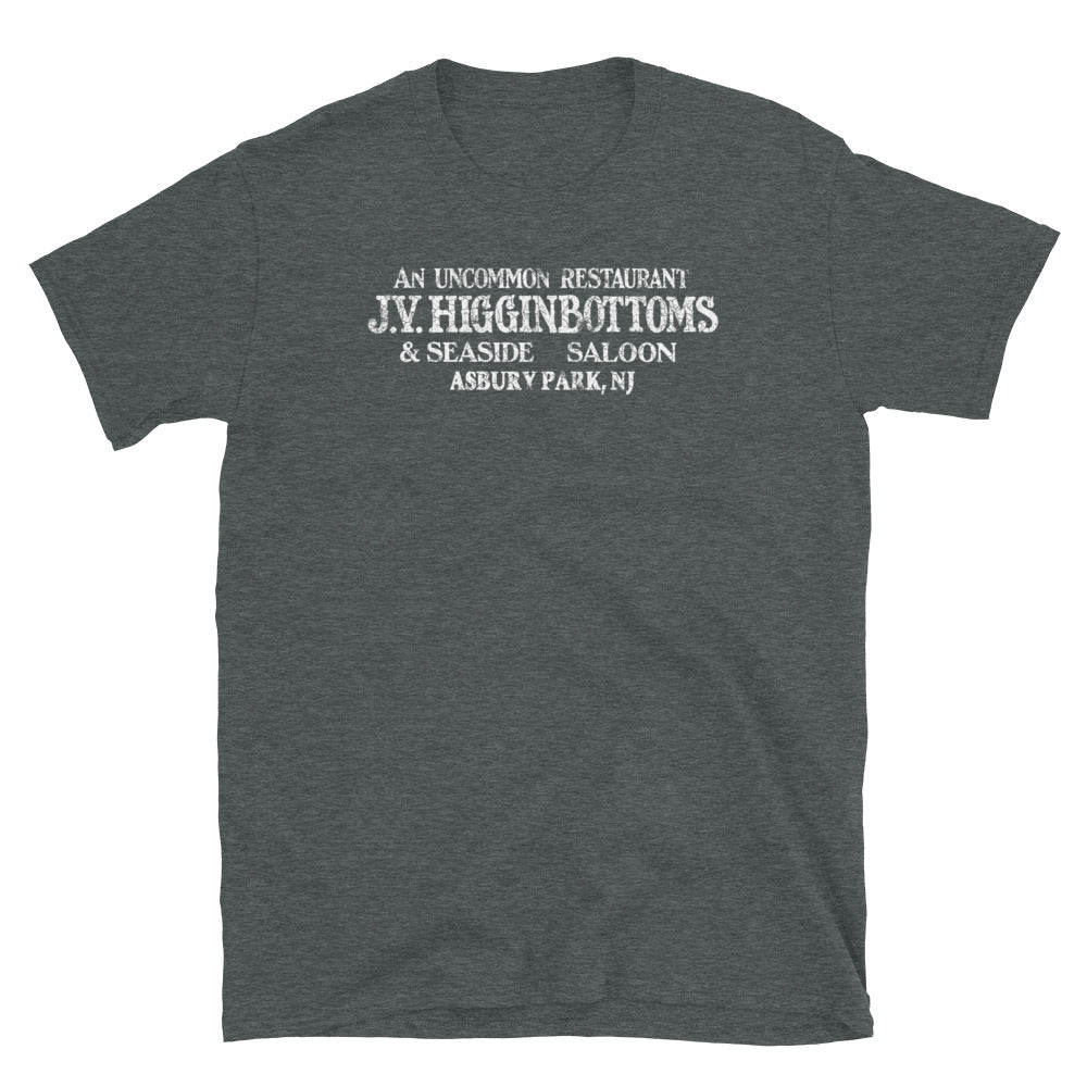 J.V. Higginbottoms Asbury Park NJ vintage t-shirt, Dark Heather, front