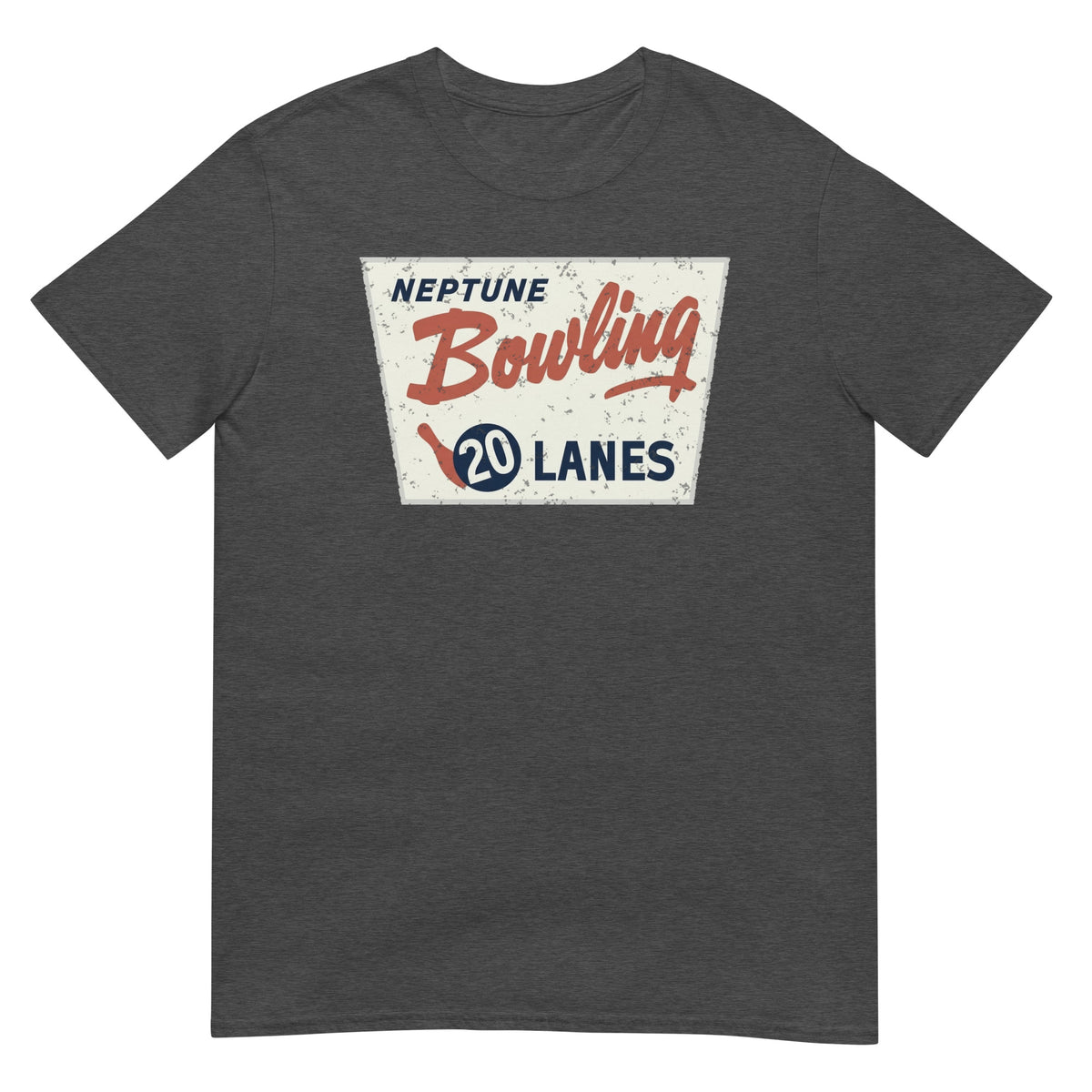 Neptune Bowling 20 Lanes Neptune NJ vintage t-shirt, Dark Heather Grey, front