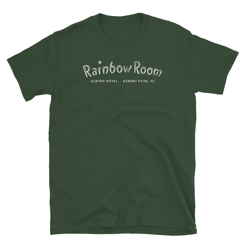 Rainbow Room Albion Hotel Asbury Park NJ neon sign vintage t-shirt, Forest Green, front