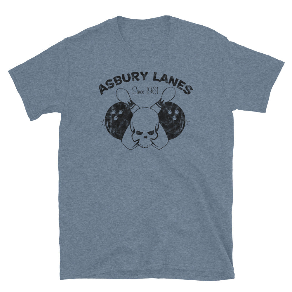 Asbury Lanes (Black) - ASBURY PARK - Short-Sleeve Unisex T-Shirt Heather Indigo