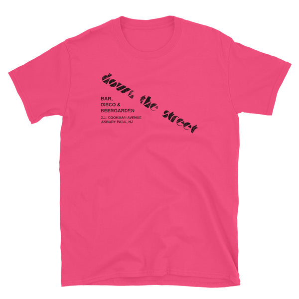 Down the Street Asbury Park NJ vintage t-shirt, Heliconia, front