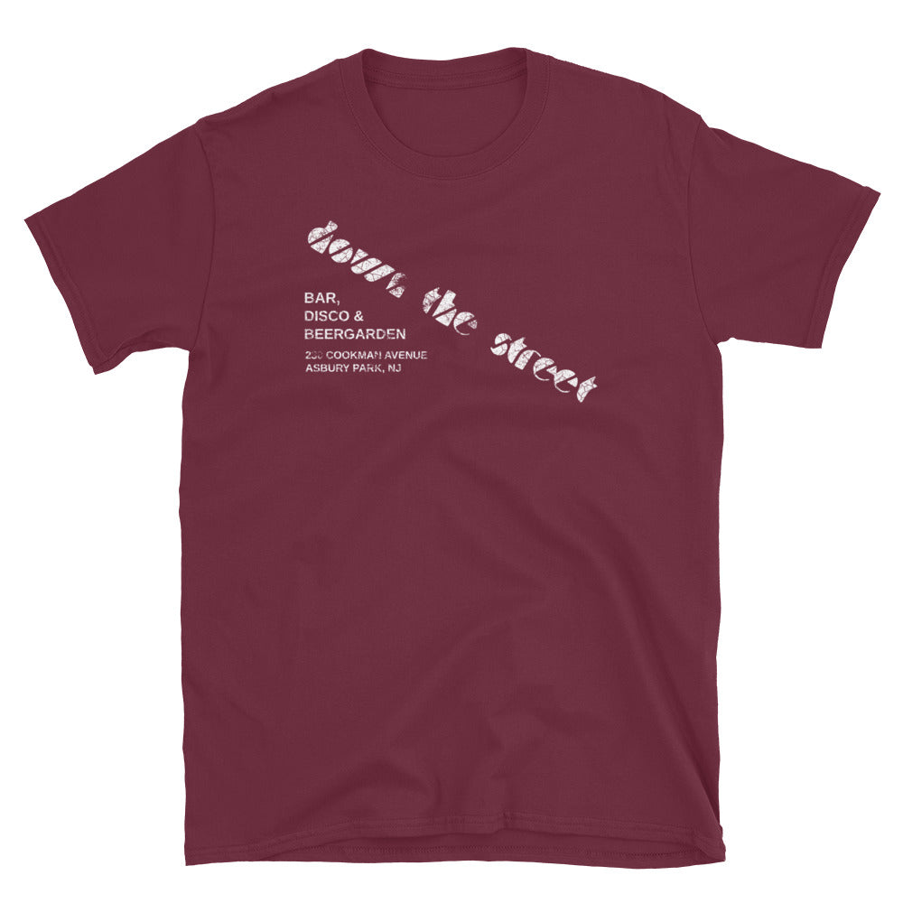 Down the Street Asbury Park NJ vintage t-shirt, Maroon, front