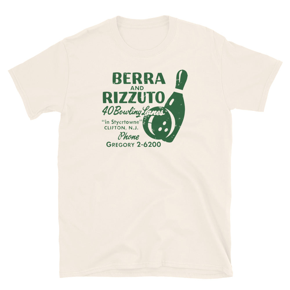 Berra and Rizzuto 40 Bowling Lanes Clifton NJ vintage t-shirt, Natural, front