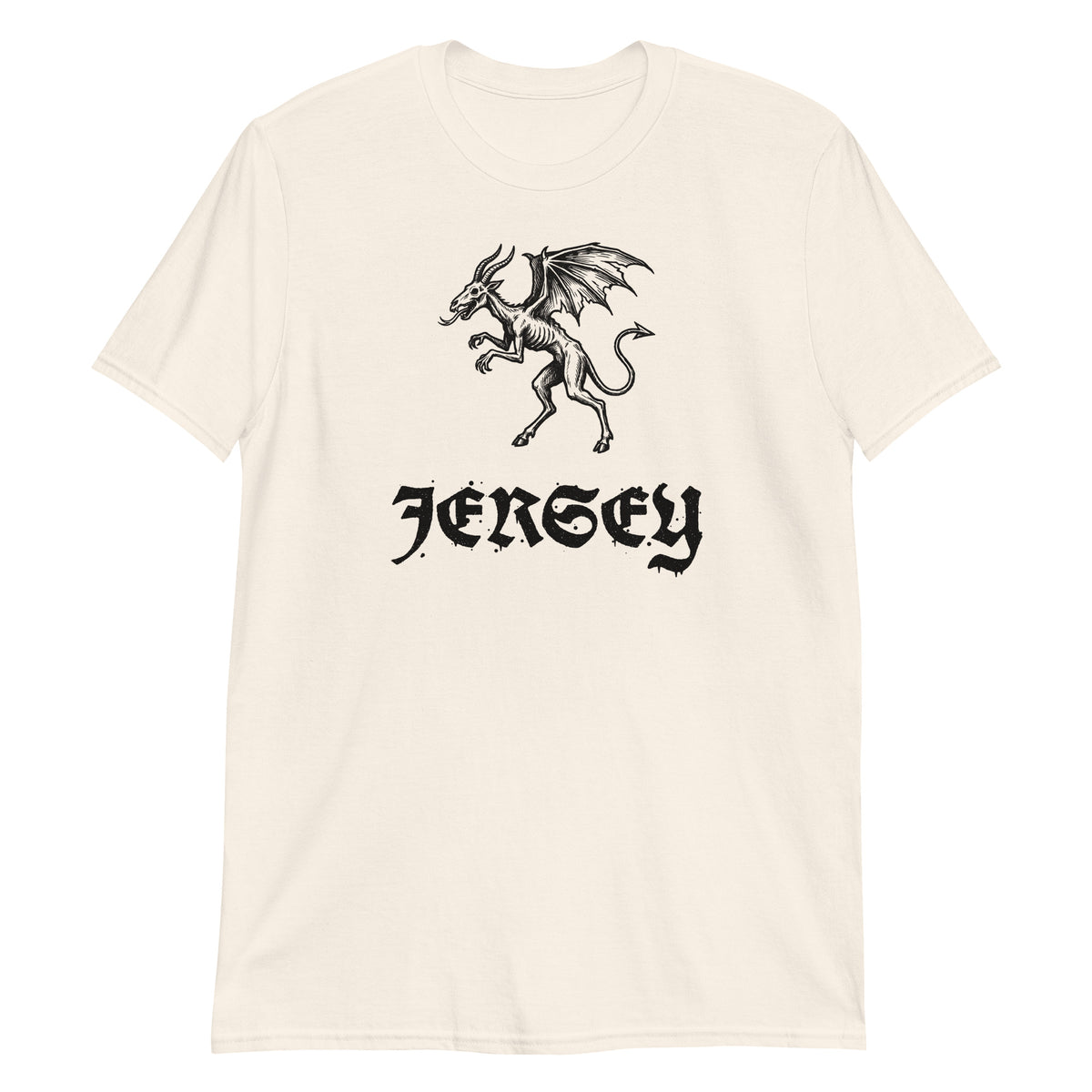 Jersey Devil woodcut NJ Pine Barrens legend t-shirt, Natural, front