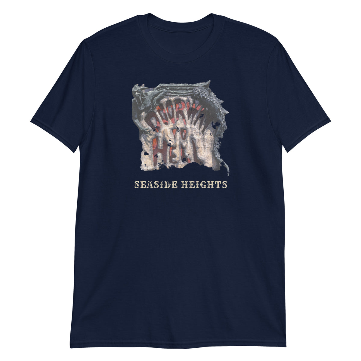 Doorway to Hell Seaside Heights NJ vintage haunted house t-shirt, Navy, front