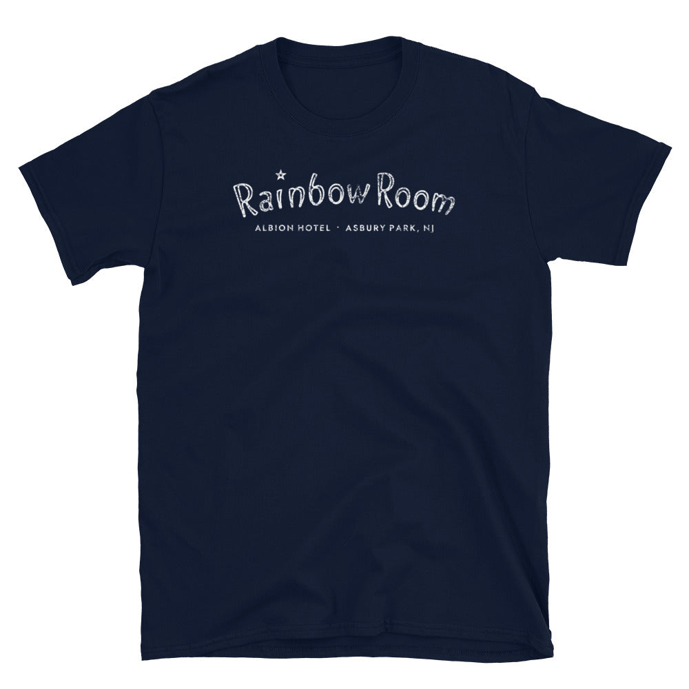 Rainbow Room Albion Hotel Asbury Park NJ neon sign vintage t-shirt, Navy, front