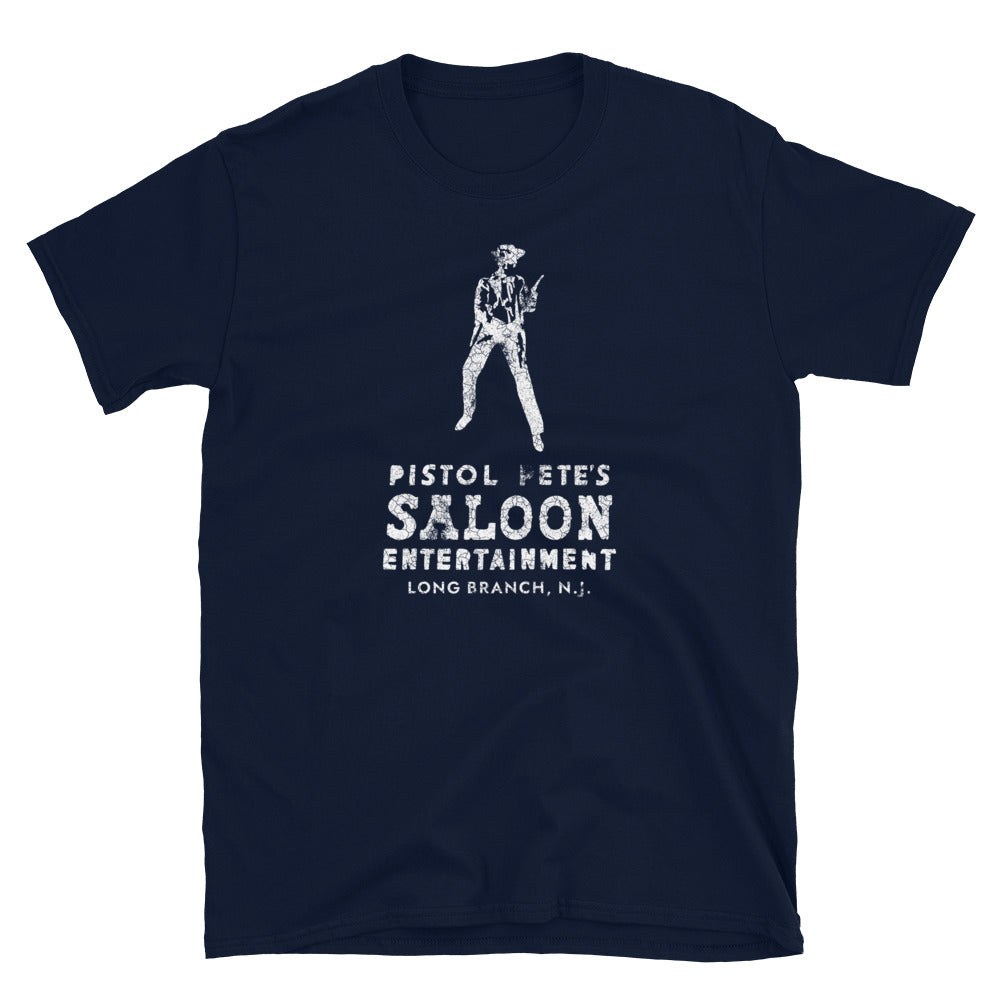 Pistol Pete's Saloon Long Branch NJ vintage t-shirt, Navy, front