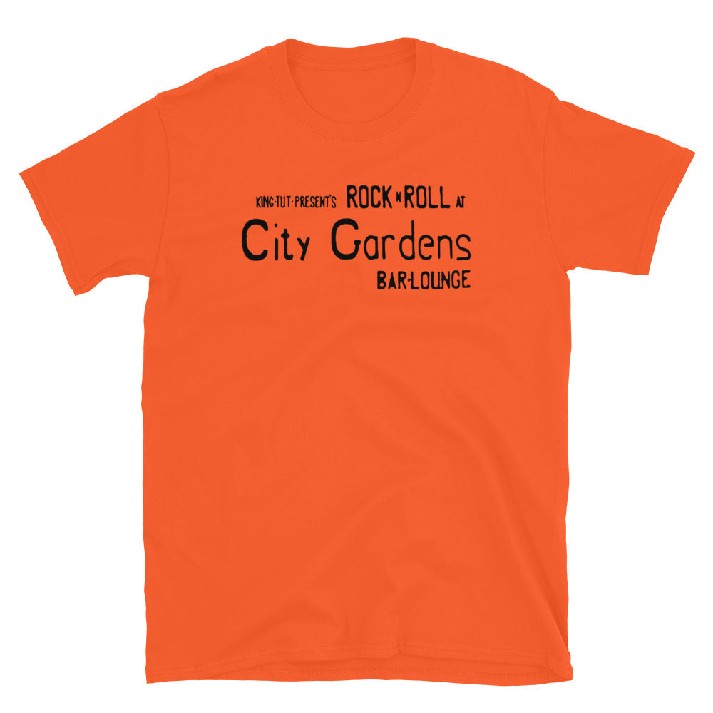 City Gardens Trenton NJ wall sign vintage t-shirt, Orange, front