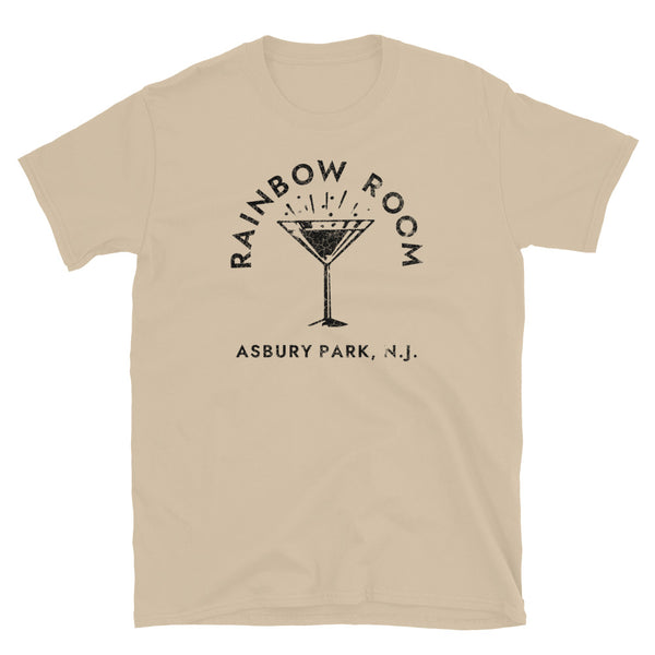 Rainbow Room Albion Hotel Asbury Park NJ martini vintage t-shirt, Sand, front