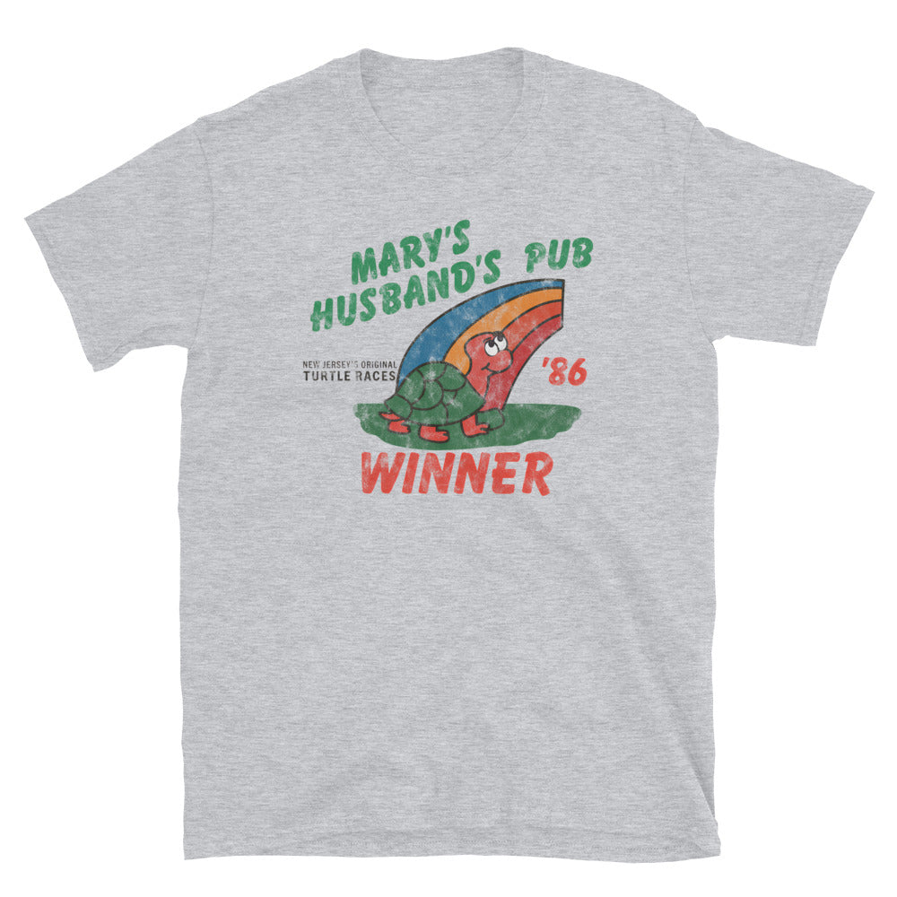 Mary's Husband's Pub / Turtle Race Winner '86 - BELMAR - Short-Sleeve Unisex T-Shirt Sport Grey