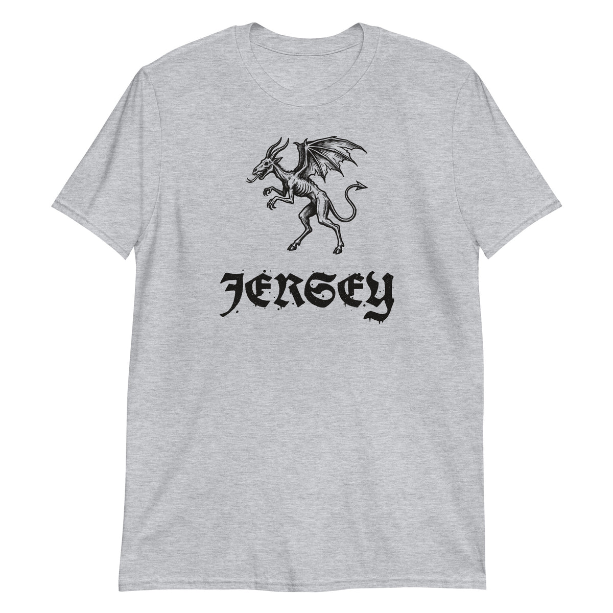 Jersey Devil woodcut NJ Pine Barrens legend t-shirt, Sport Grey, front