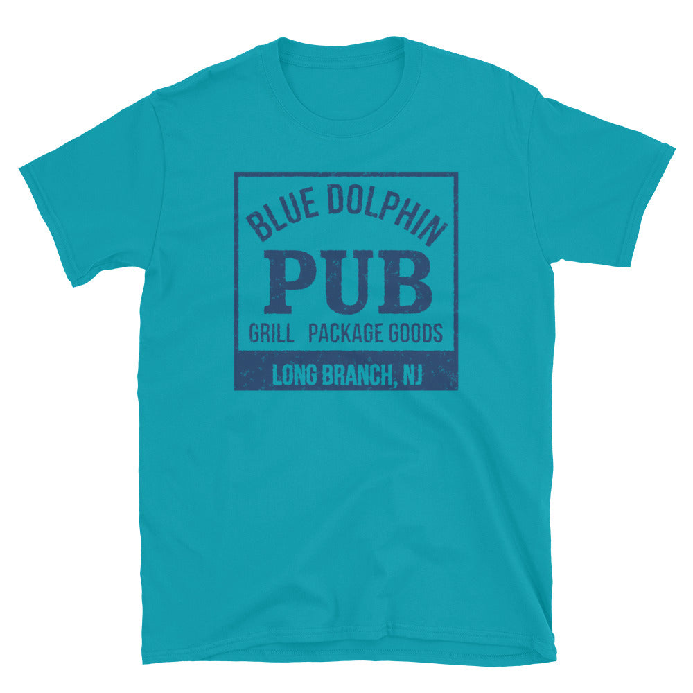 Blue Dolphin Pub Long Branch NJ vintage t-shirt, tropical blue, front