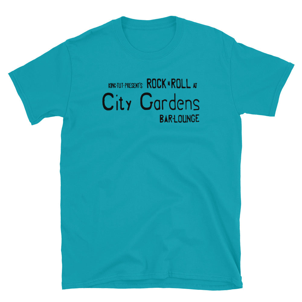 City Gardens Trenton NJ wall sign vintage t-shirt, Tropical Blue, front