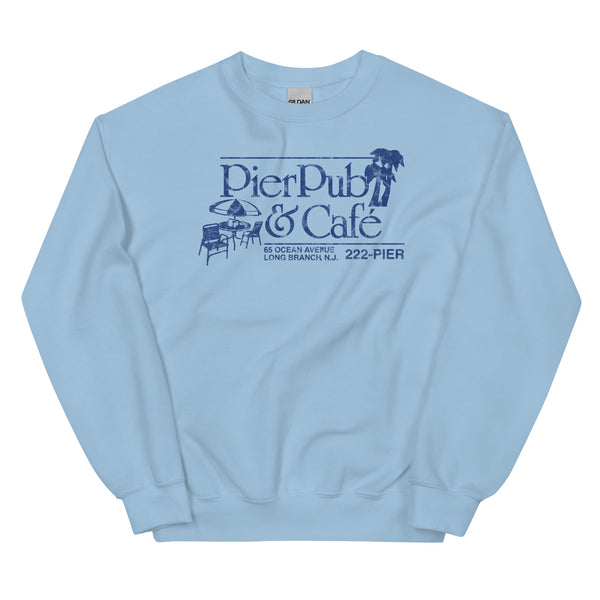 Pier Pub Long Branch NJ vintage crewneck sweatshirt, Light Blue, front