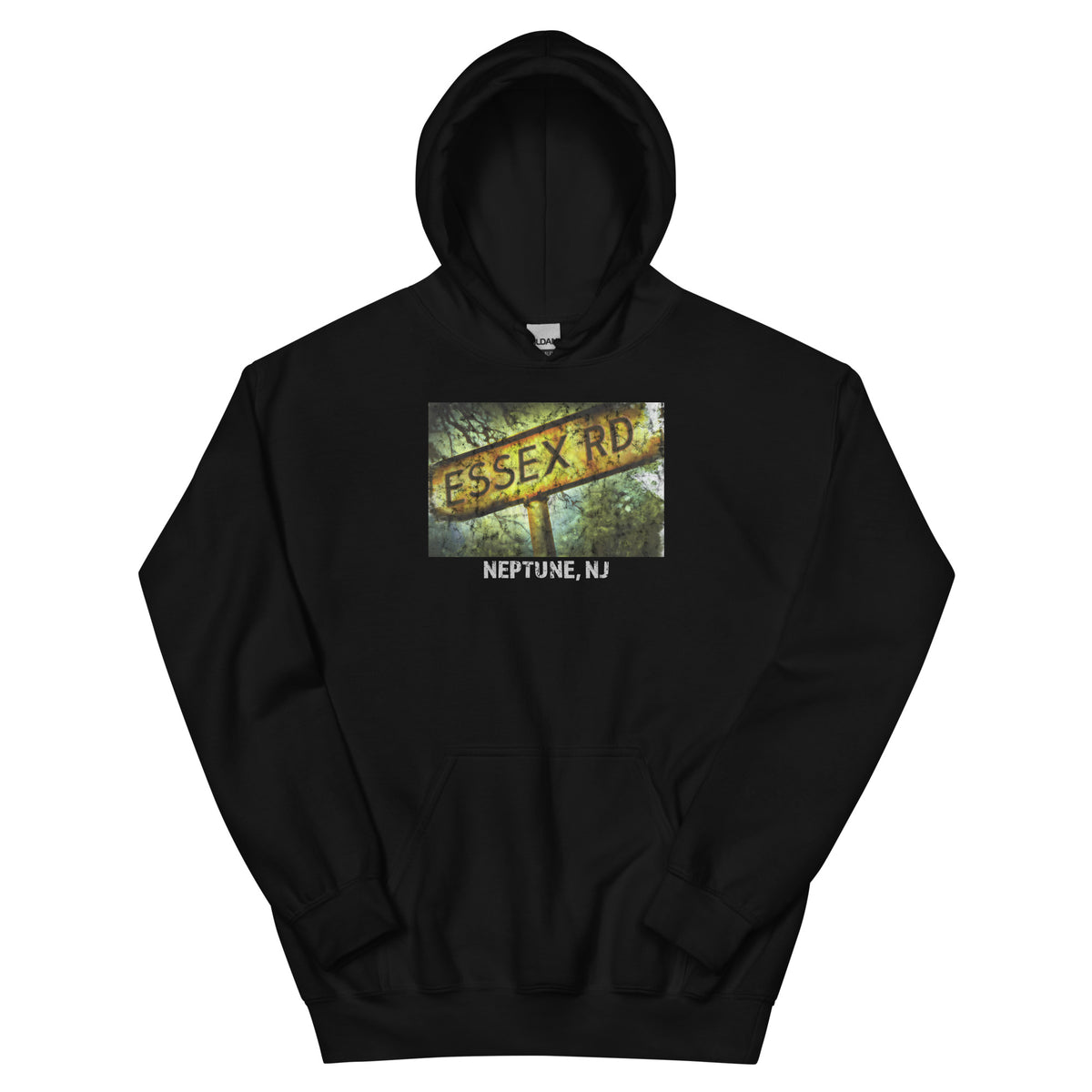Essex Rd. Neptune NJ vintage hoodie, Black, front