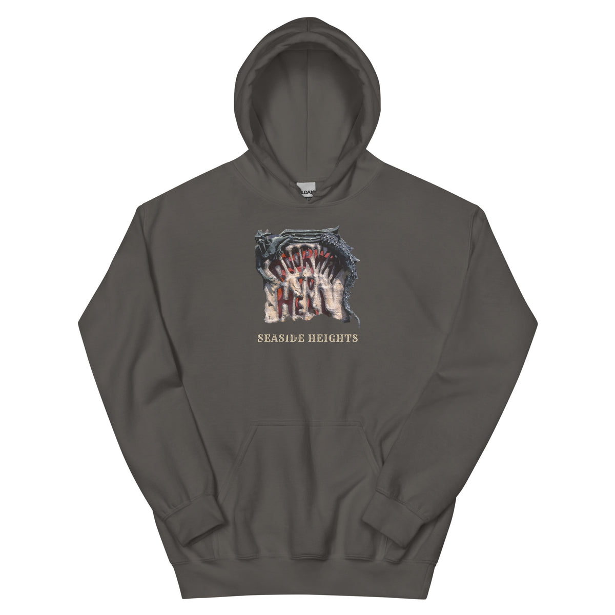 Doorway to Hell Seaside Heights NJ vintage hoodie, Charcoal, front