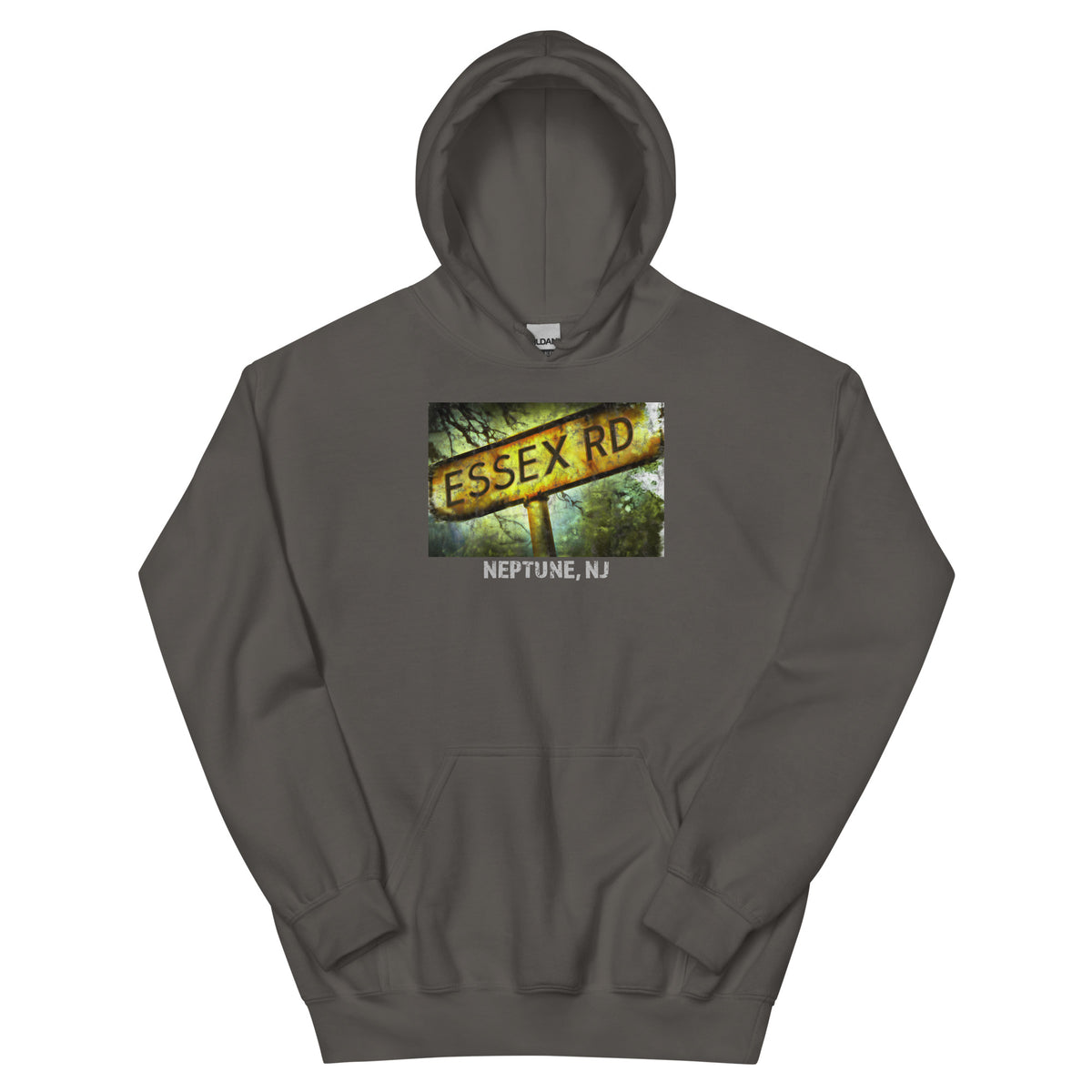 Essex Rd. Neptune NJ vintage hoodie, Charcoal, front