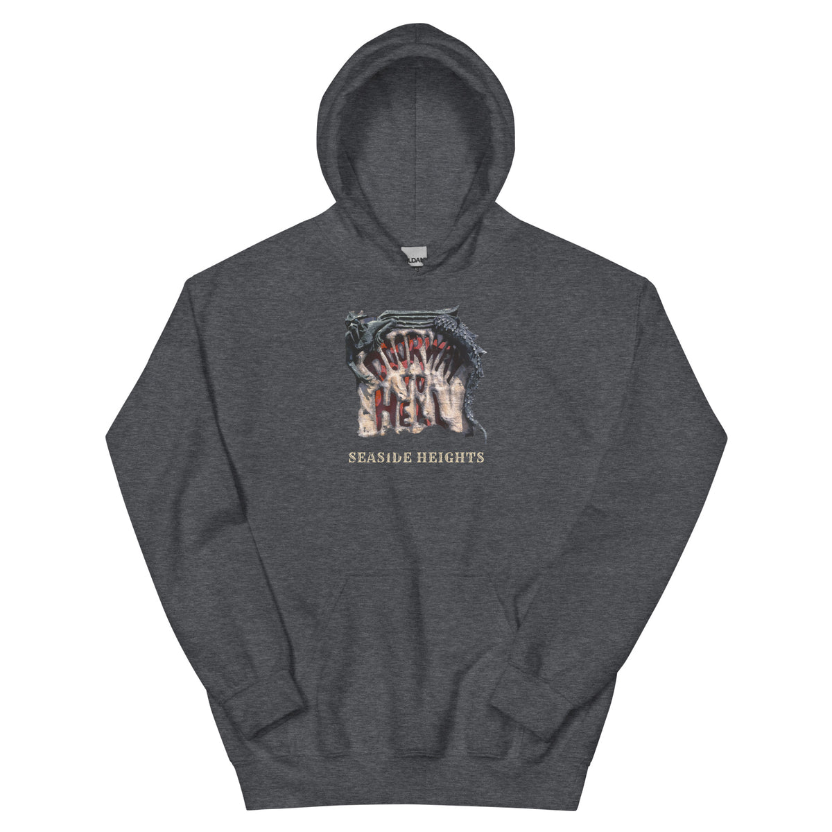Doorway to Hell Seaside Heights NJ vintage hoodie, Dark Heather, front