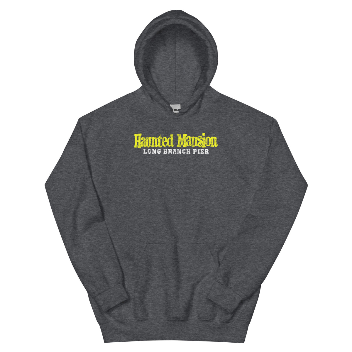 Haunted Mansion Long Branch NJ vintage hoodie, Dark Heather, front