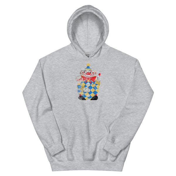 Calico The Evil Clown / Food Circus Middletown NJ vintage hoodie, Sport Grey, front