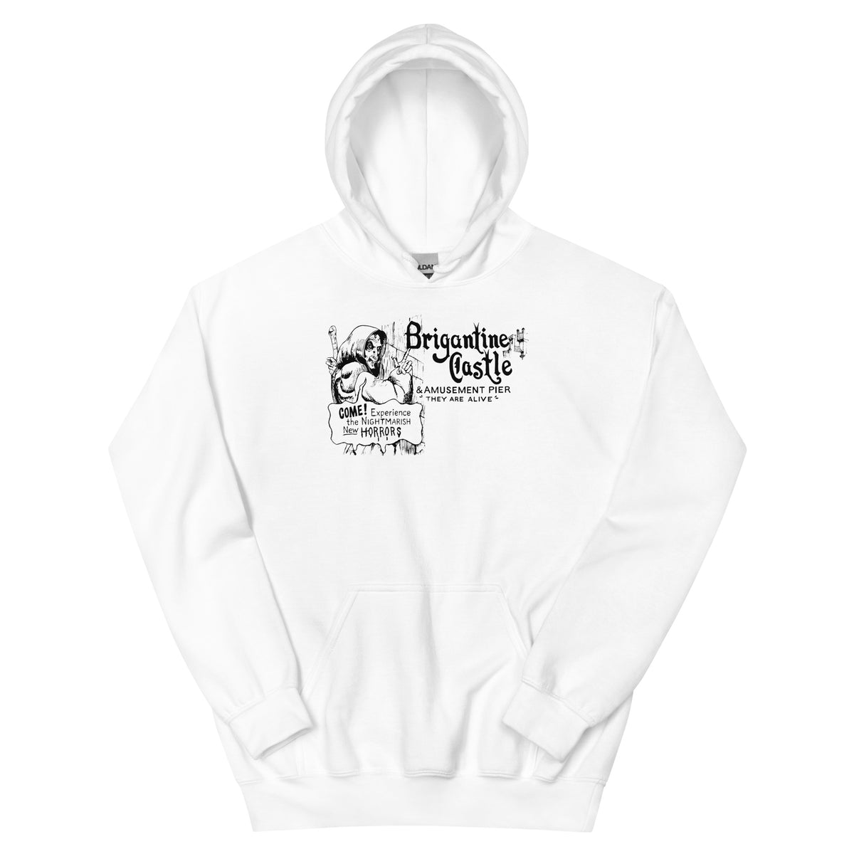 Brigantine Castle Brigantine NJ vintage hoodie, White, front