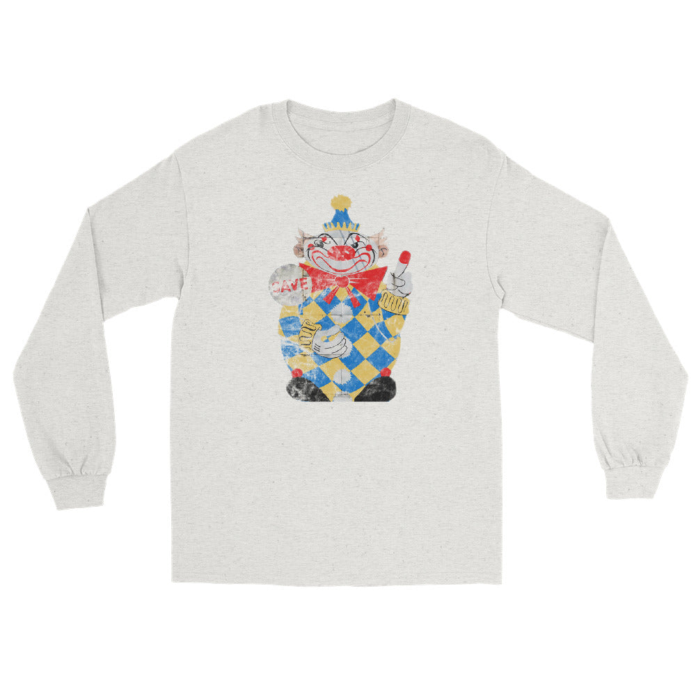 Calico The Evil Clown / Food Circus Middletown NJ vintage long sleeve shirt, Ash, front