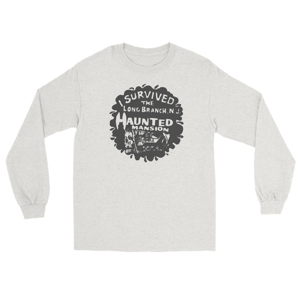 I Survived the Haunted Mansion Long Branch NJ vintage long sleeve shirt, Ash, front