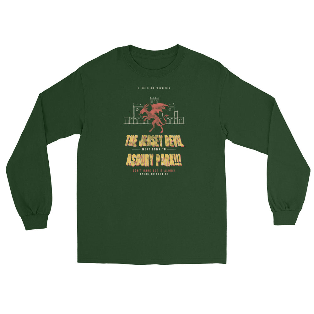 The Jersey Devil Went Down To Asbury Park Asbury Park NJ vintage long sleeve shirt, Forest Green, front