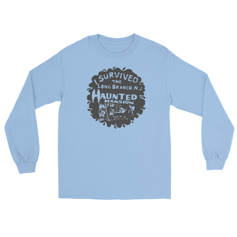 I Survived the Haunted Mansion Long Branch NJ vintage long sleeve shirt, Light Blue, front