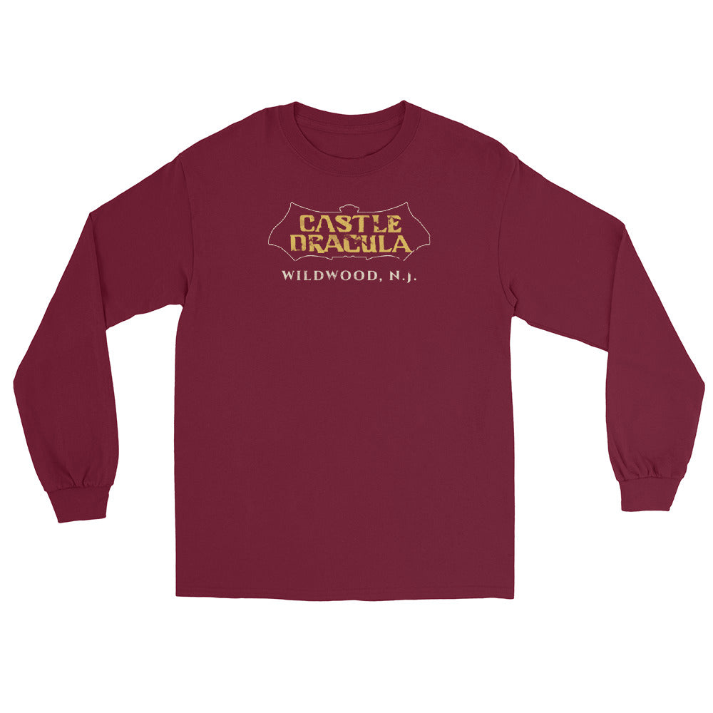 Castle Dracula Wildwood NJ vintage long sleeve shirt, Maroon, front