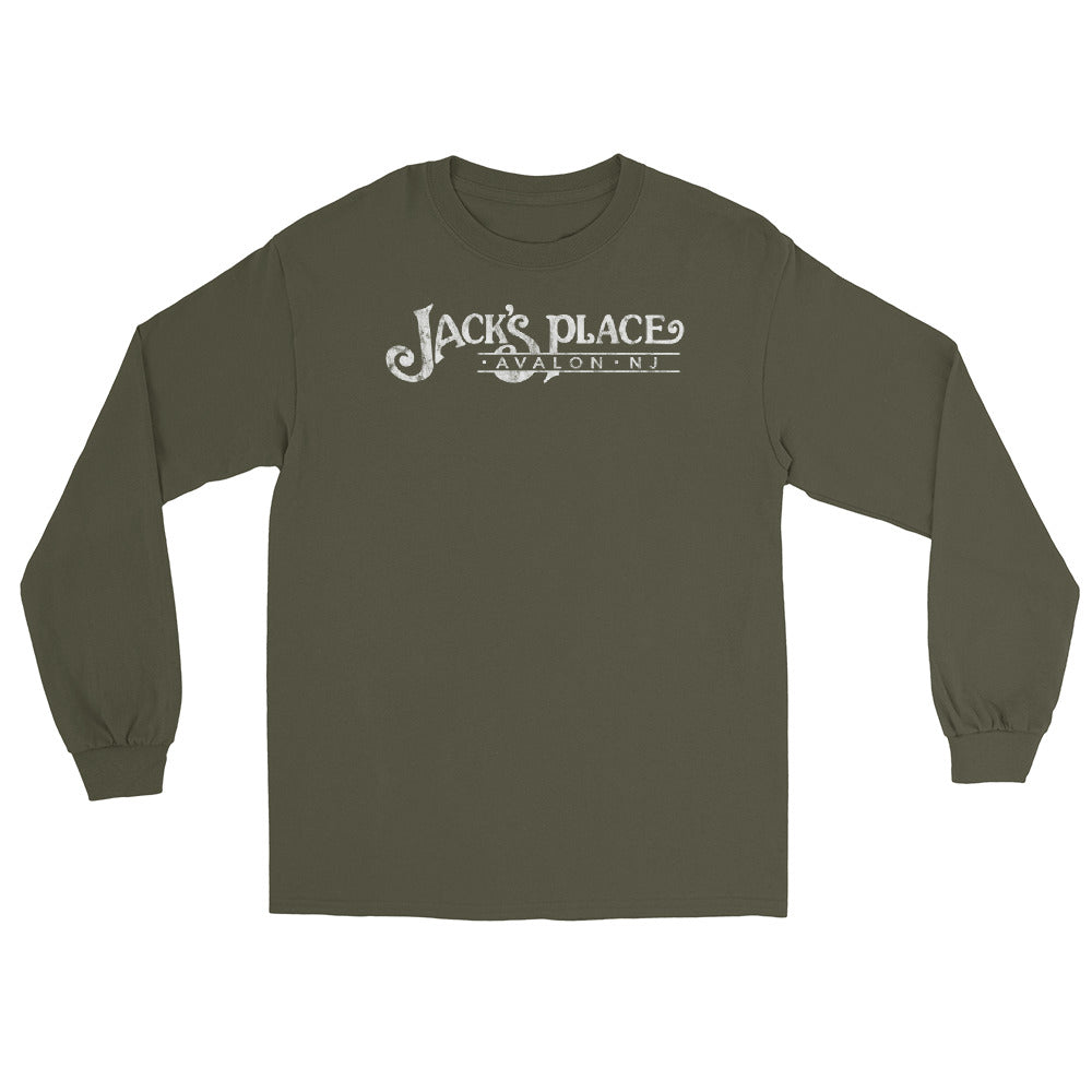 Jack's Place Avalon NJ vintage long sleeve shirt, Military Green, front
