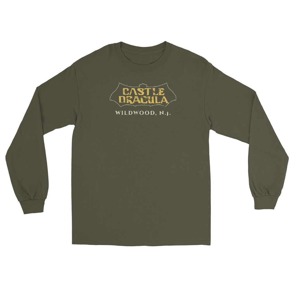 Castle Dracula Wildwood NJ vintage long sleeve shirt, Military Green, front