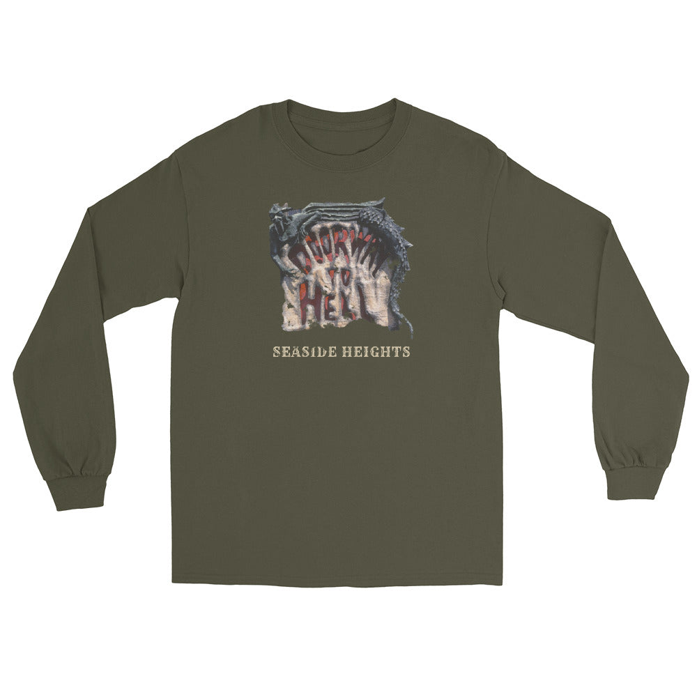 Doorway to Hell Seaside Heights NJ vintage long sleeve shirt, Military Green, front