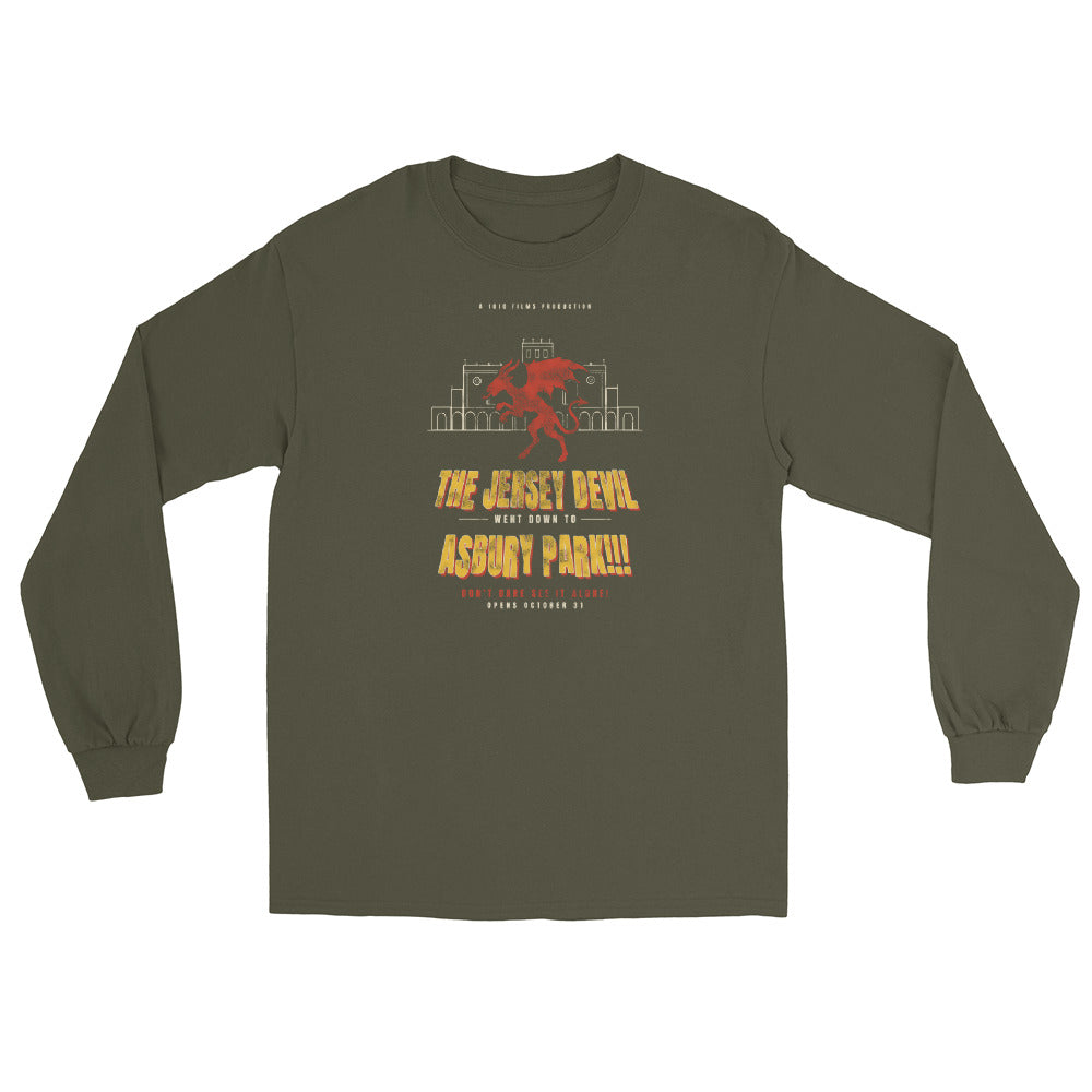 The Jersey Devil Went Down To Asbury Park Asbury Park NJ vintage long sleeve shirt, Military Green, front