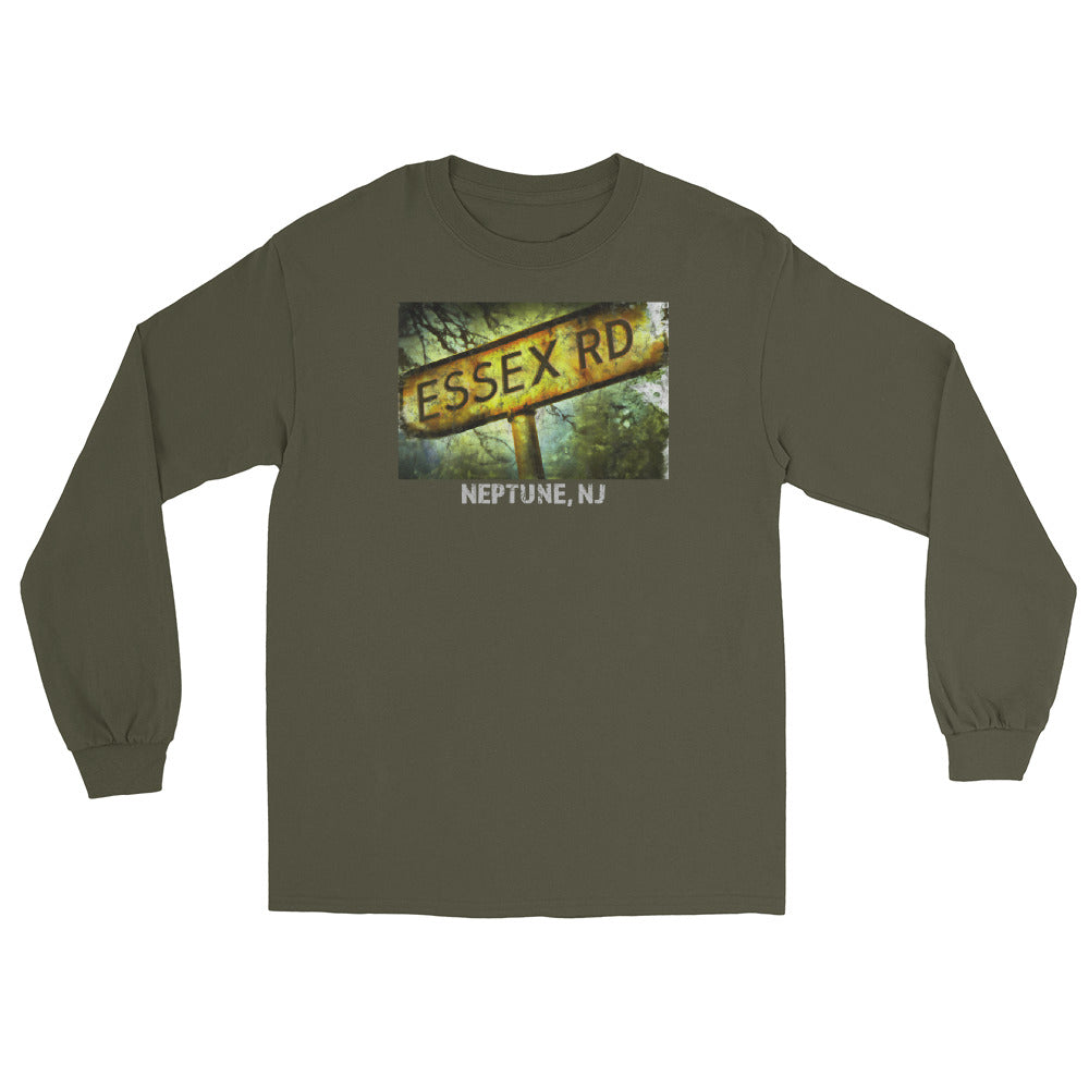 Essex Rd. Neptune NJ vintage long sleeve shirt, Military Green, front
