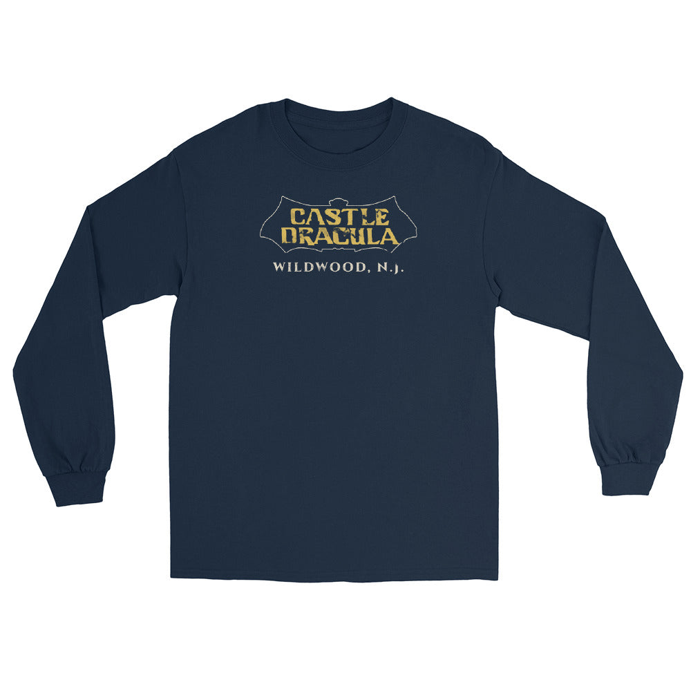 Castle Dracula Wildwood NJ vintage long sleeve shirt, Navy, front