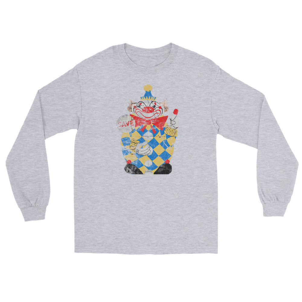 Calico The Evil Clown / Food Circus Middletown NJ vintage long sleeve shirt, Sport Grey, front